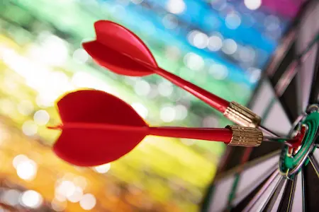 view dartboard with bullseye arrow points